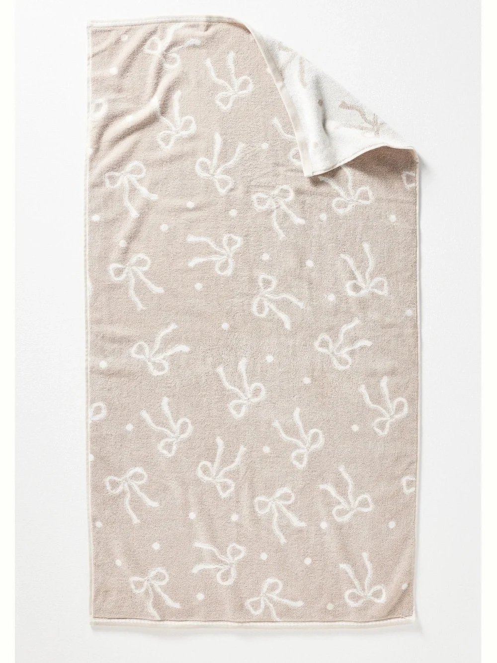 🎀Anthropologie Hand Towel Bath Neutral Icon Bow Pattern Portugal